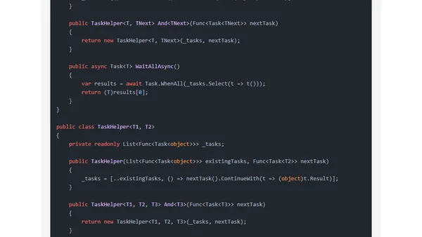 Fluent API to await multiple calls and get their respective results