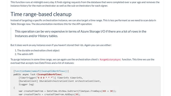 Cleaning up Azure Durable Functions execution history