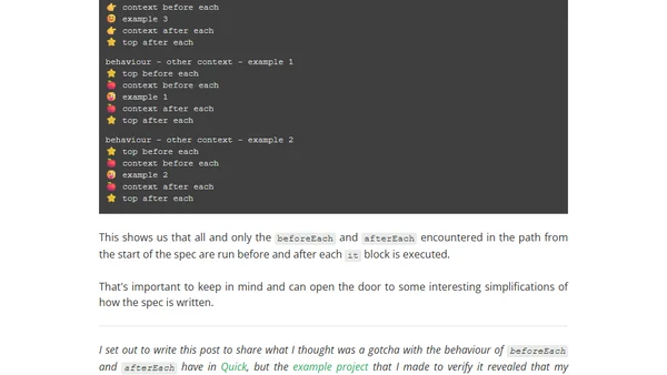 Quick beforeEach and afterEach behaviour
