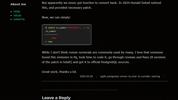 Waiting for PostgreSQL 18 – Support RN (roman-numeral format) in to_number().
