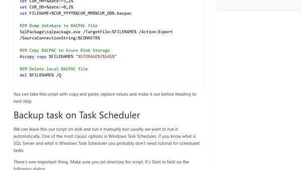 SQL Server database backup to Azure Blob Storage