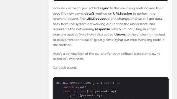 Refactor A Callback Based API To Use Async/Await | The Swift Dev Blog