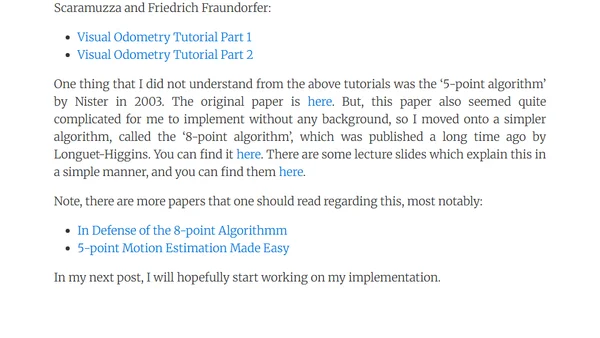 Visual Odometry - The Reading List