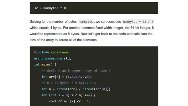 Calculating the size of an array in C++ using the sizeof operator