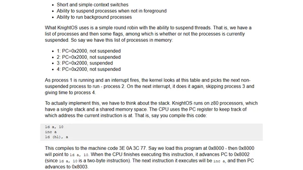 Process scheduling and multitasking in KnightOS