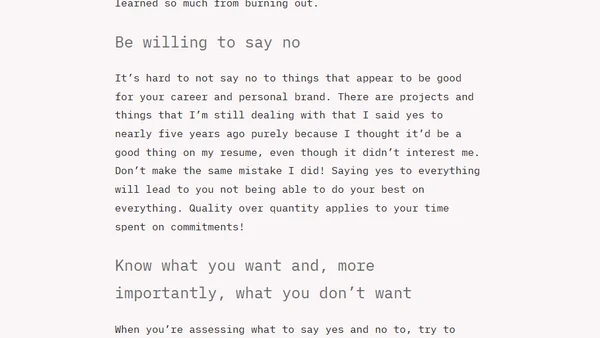 Avoiding burnout as an ambitious developer