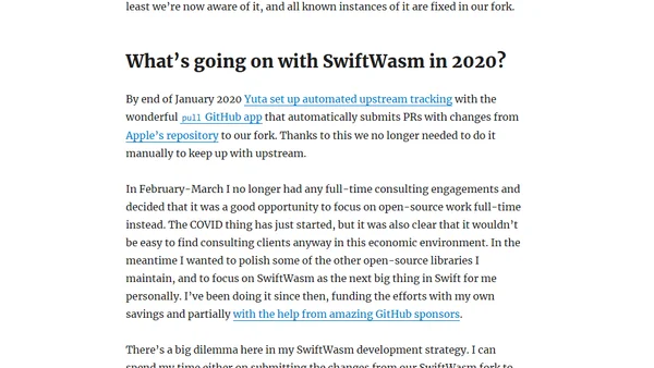 The state of Swift for WebAssembly in 2020 (and earlier)