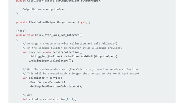 Writing Logs to xunit Test Output