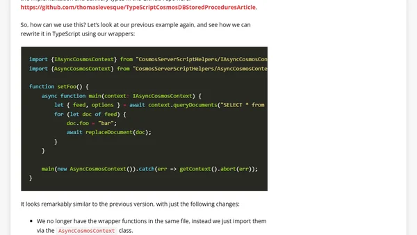 Using TypeScript to write Cosmos DB stored procedures with async/await
