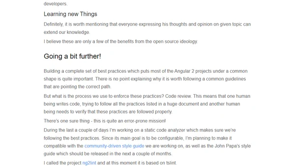 Enforcing Best Practices with Static Code Analysis of Angular 2 Projects