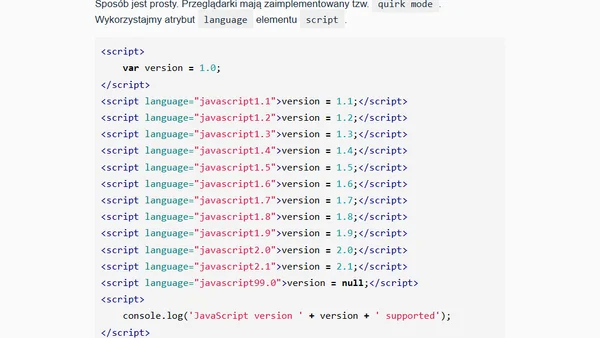 Wykrywanie wersji interpretera JavaScript
