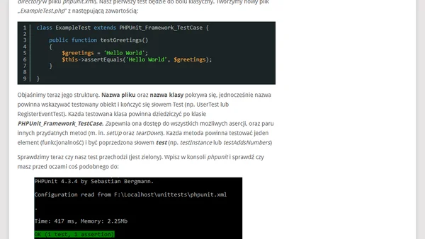 TDD w PHP: testy jednostkowe z PHPUnit – krok po kroku