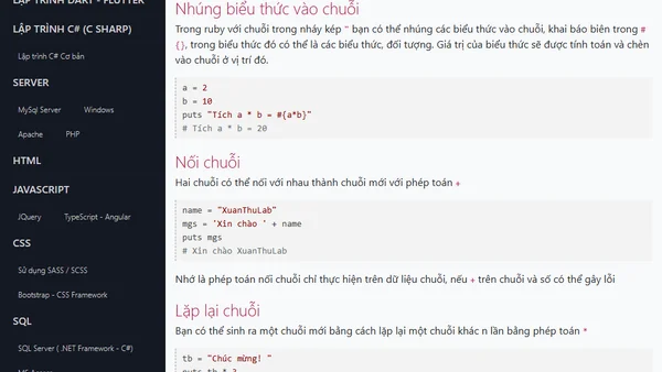Chuỗi ký tự và nhập dữ liệu trong Ruby