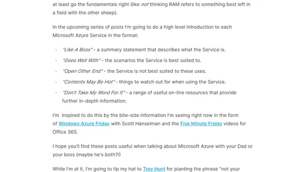 Not Your Father's Cloud: Windows Azure Services Explained (Intro)