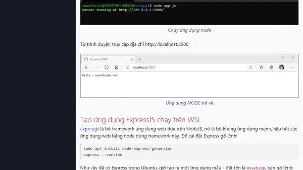 Cài đặt NodeJS trên WSL tạo ứng dụng ExpressJS