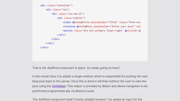 Building a blogging app with Blazor: Add Post