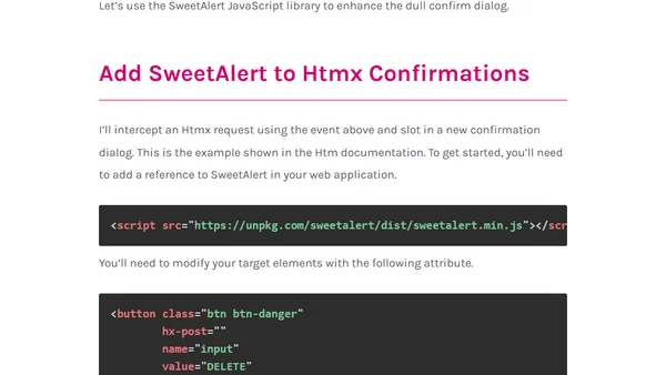 Confirmation Dialogs with Htmx and SweetAlert