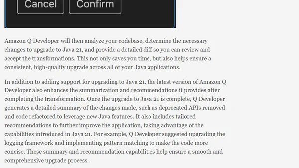 Announcing support for upgrades to Java 21 in Amazon Q Developer