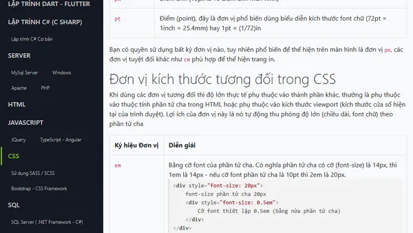 Các đơn vị px em rem mm đo độ dài trong CSS
