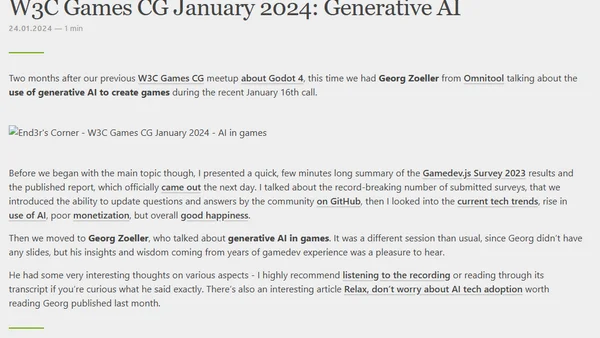 W3C Games CG January 2024: Generative AI