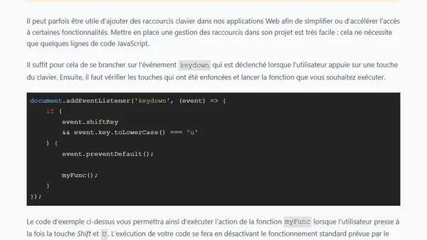 Gérer des raccourcis clavier dans des projets Web