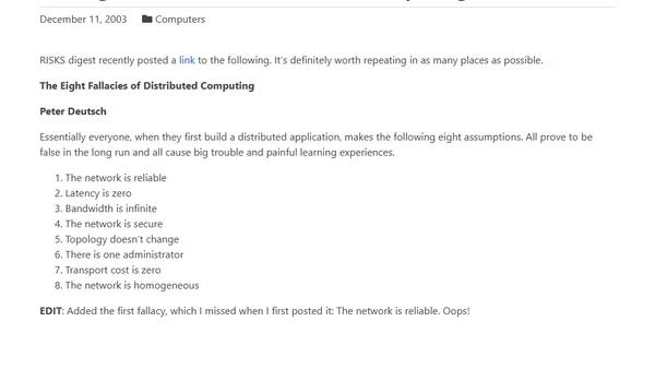 The Eight Fallacies of Distributed Computing