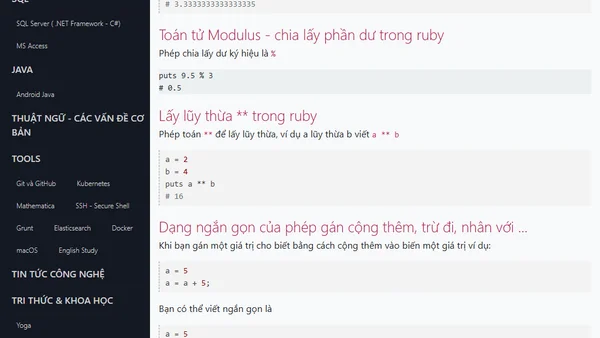 Các toán tử số học trong ruby