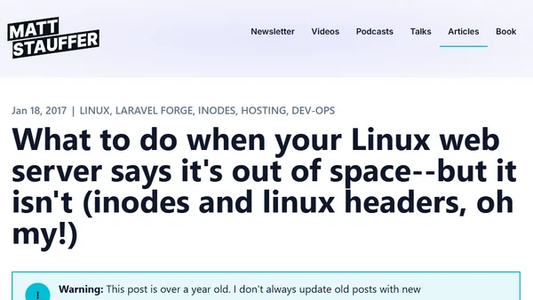 What to do when your Linux web server says it's out of space--but it isn't (inodes and linux headers, oh my!)