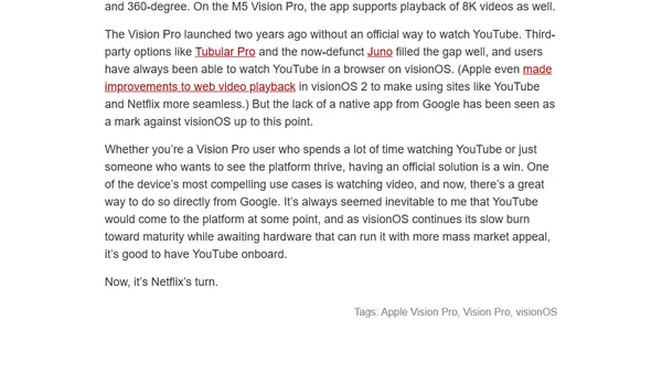 Google Releases YouTube App for Apple Vision Pro