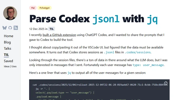 Parse Codex `jsonl` with `jq`