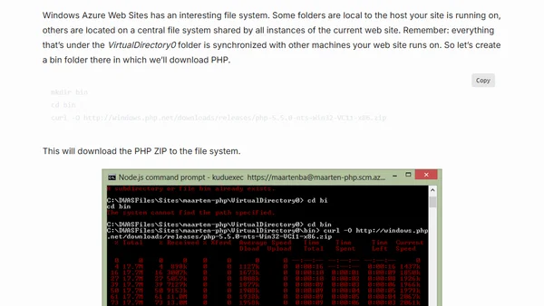 Enabling PHP 5.5 on Windows Azure Web Sites using a remote shell and KuduExec
