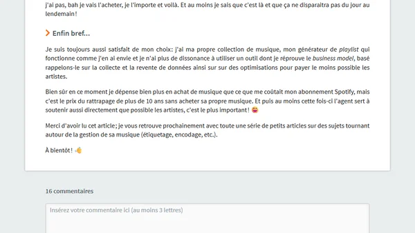 Un an après mon départ de Spotify, petit bilan de Nextcloud Music