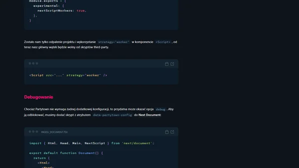 Optymalizacja zewnętrznych skryptów przez Web Workery, Partytown i Next.js