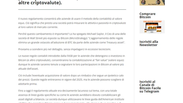 Bitcoin, la FASB cambia le regole per le contabilità societarie