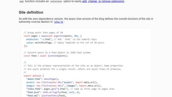 Making a small JavaScript blog static site generator even smaller using the general async-tree library