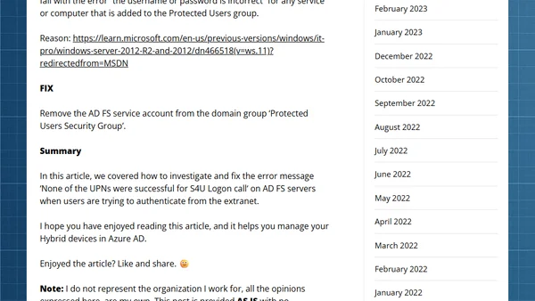 AD FS – Fixing error message: None of the UPNs were successful for S4U Logon call