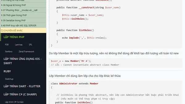 Lớp và phương thức abstract trong PHP