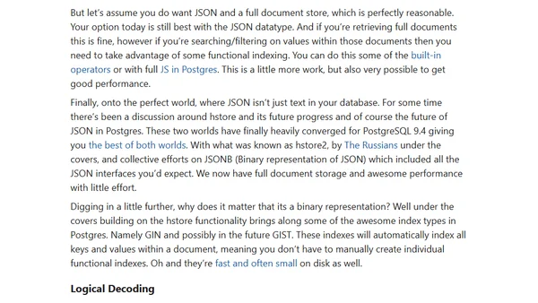 PostgreSQL 9.4 - Looking up (with JSONB and logical decoding)