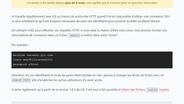Une authentification Git permanente en HTTP