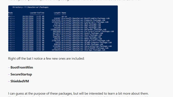 Nano Server Packages in Windows Server 2016 TP5