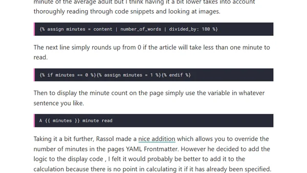 Simple reading speed estimate in Jekyll