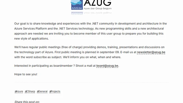 Announcing: Azure User Group Belgium
