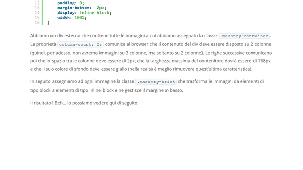 Come dispongo le immagini su 3 colonne senza spazi verticali?