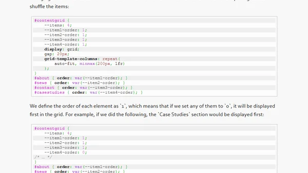 Shuffling a CSS grid using custom properties