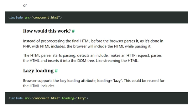 Lazy loading HTML includes