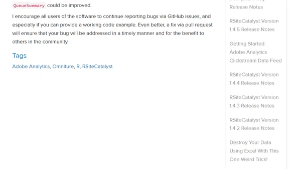 RSiteCatalyst Version 1.4.10 Release Notes