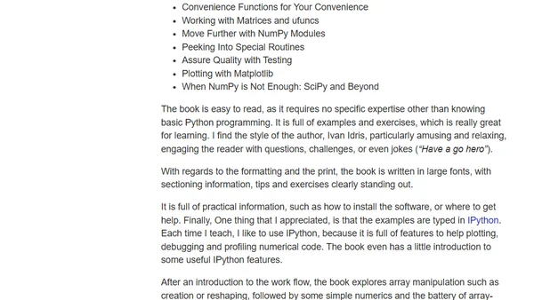 Book review: NumPy 1.5 Beginner’s guide