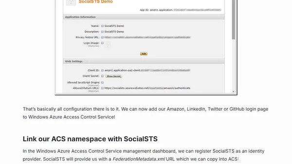 Using Amazon Login (and LinkedIn and …) with Windows Azure Access Control