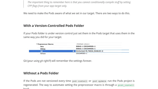CocoaPods and custom Build Configurations
