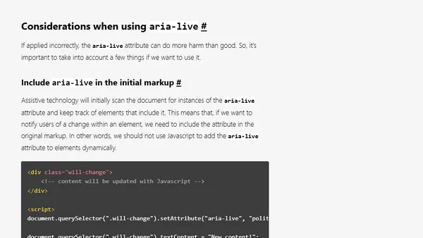Using aria-live